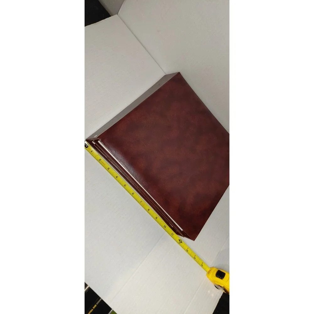 VTG Faux Leather Gold Maroon Fold Out Photo Card Collection Album Clear Sleeves